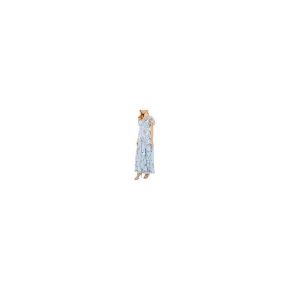 ADRIANNA PAPELL Dresses & Skirts - ADRIANNA PAPELL Womens Light Blue Chiffon Flutter Sleeve Maxi Dress 2